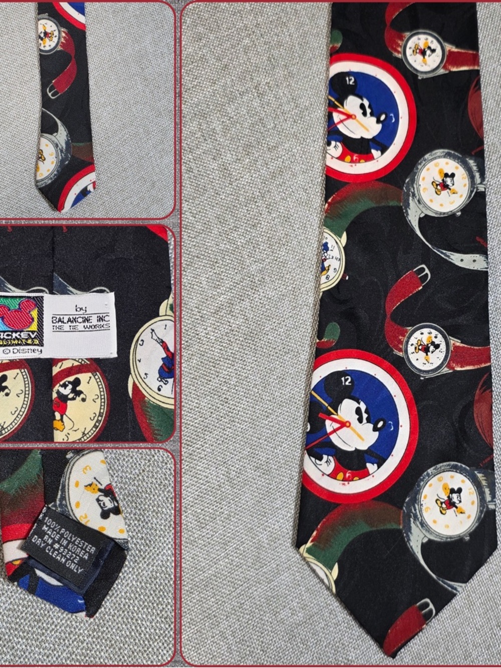 Vintage Disney Mickey Mouse Watch Silk Tie Balancine